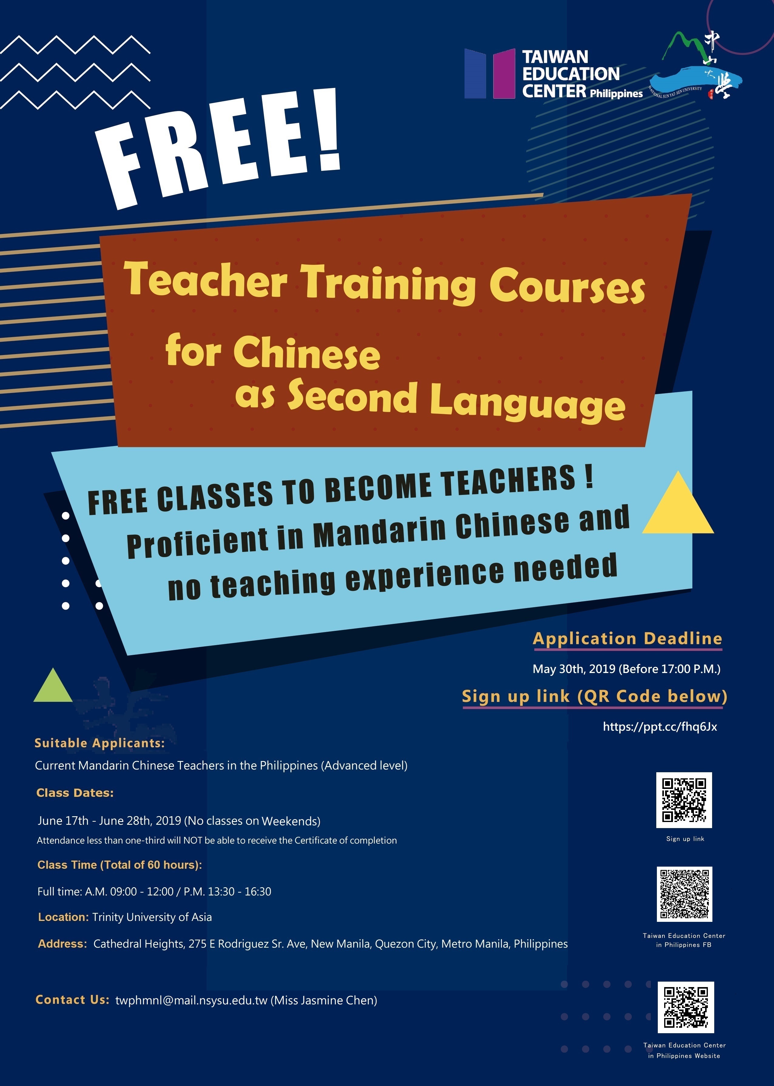 2019 Teacher Training Courses for Chinese as Second Language